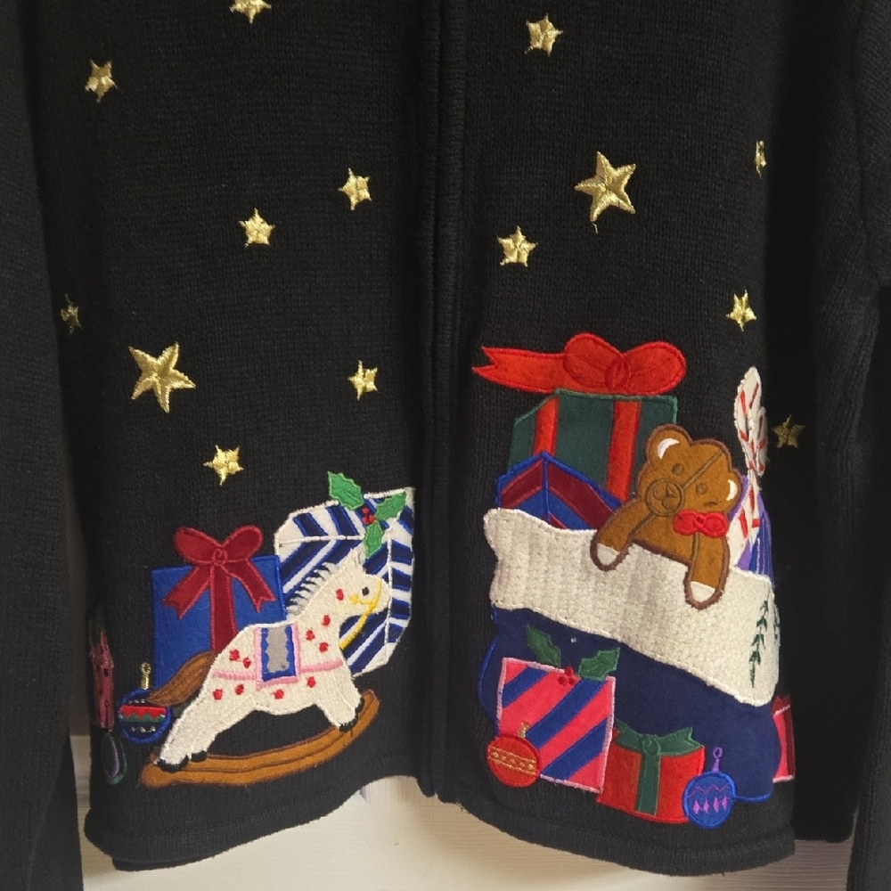 Vintage Cozy Black Santa Zip Front Sweater - Picture 5 of 8